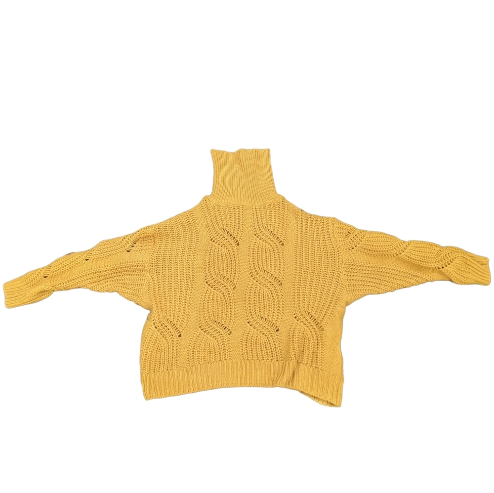 Golden Yellow Knit Turtleneck Oversized Long Sleeve Sweater Wide Knit Size Large